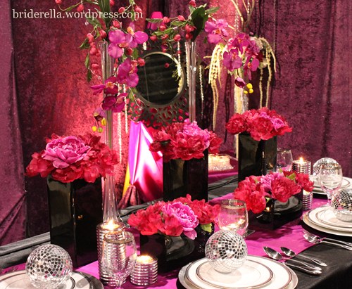pink and black table setting